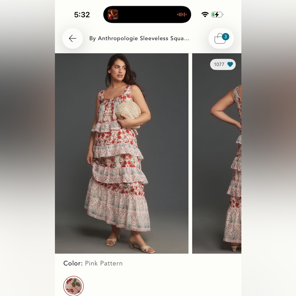 By Anthropologie Square neck tiered ruffle dress